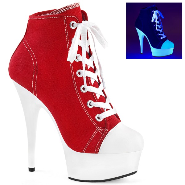DELIGHT-600SK-02 ° Plateau Exotic Dancing Damen High Heel Sneaker ° Rot Leinen ° Neon Weiß ° Pleaser