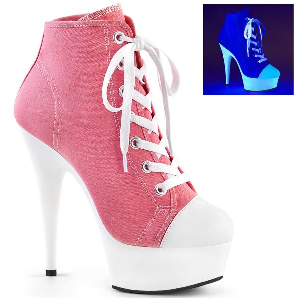 DELIGHT-600SK-02 ° Plateau Exotic Dancing Damen High Heel Sneaker ° Pink Leinen ° Neon Weiß ° Please
