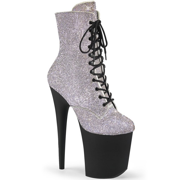 FLAMINGO-1020RS ° Stiefel ° Silber Strass ° Plateau ° Pleaser