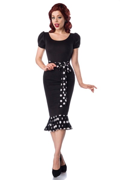 Belsira Jersey-Kleid mit Puffärmeln in schwarz-weiß