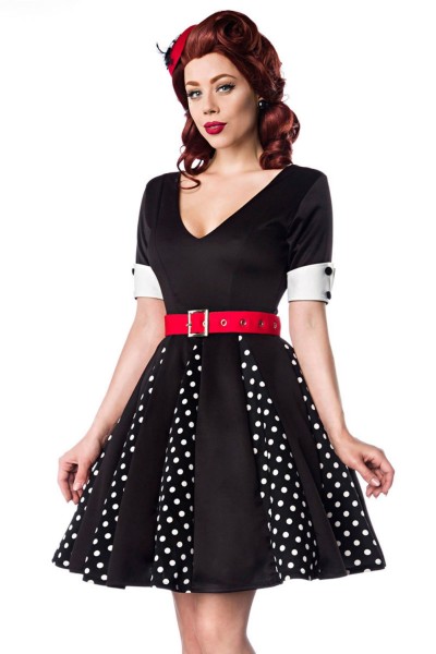Belsira Godet-Kleid in schwarz-weiß-rot