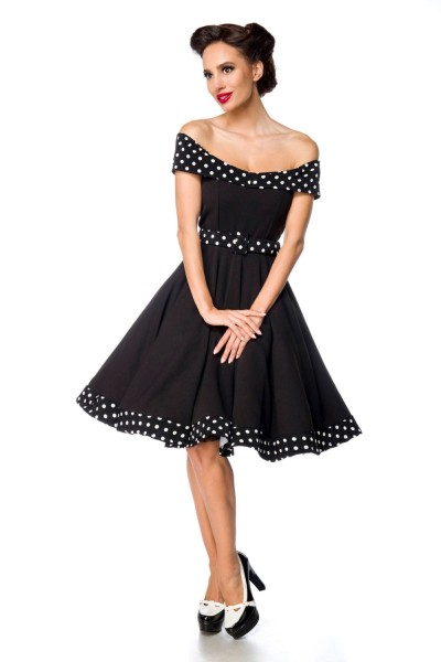 Belsira schulterfreies Swing-Kleid mit Gürtel in schwarz