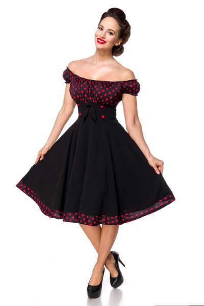 Belsira schulterfreies Swing-Kleid in schwarz-rot