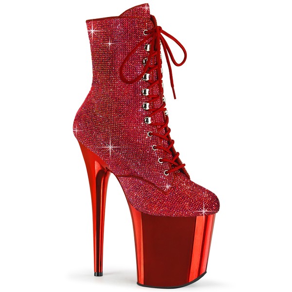 FLAMINGO-1020CHRS ° Stiefel ° Rot Strass ° Plateau ° Pleaser