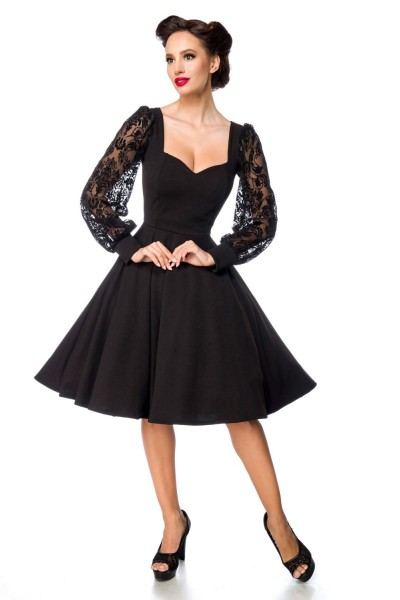 Belsira elegantes Kleid mit Spitzenärmel in schwarz