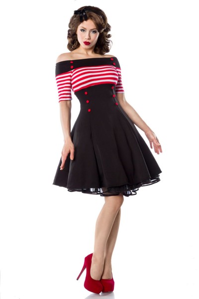 Belsira Vintage-Kleid in schwarz-rot-weiß