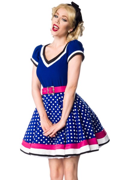 Belsira Kleid mit Gürtel in blau-rosa-weiß