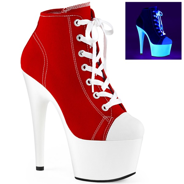 ADORE-700SK-02 ° Plateau Exotic Dancing Damen High Heel Sneaker ° Rot Leinen ° Neon Weiß ° Pleaser