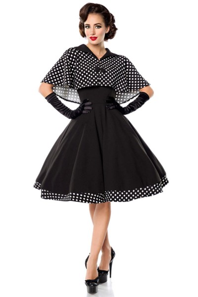 Belsira Swing-Kleid mit Cape in schwarz-weiß