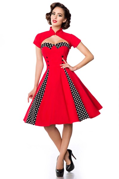 Belsira Vintage-Kleid mit Bolero in rot-schwarz-weiß
