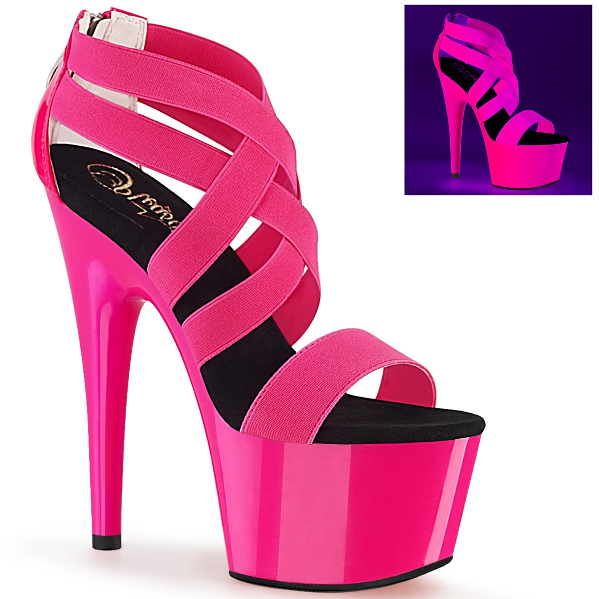 ADORE 769UV ° Plateau Exotic Dancing Damen Sandale ° Neon Hot Pink elastisch ° Pleaser  - Onlineshop RedSixty