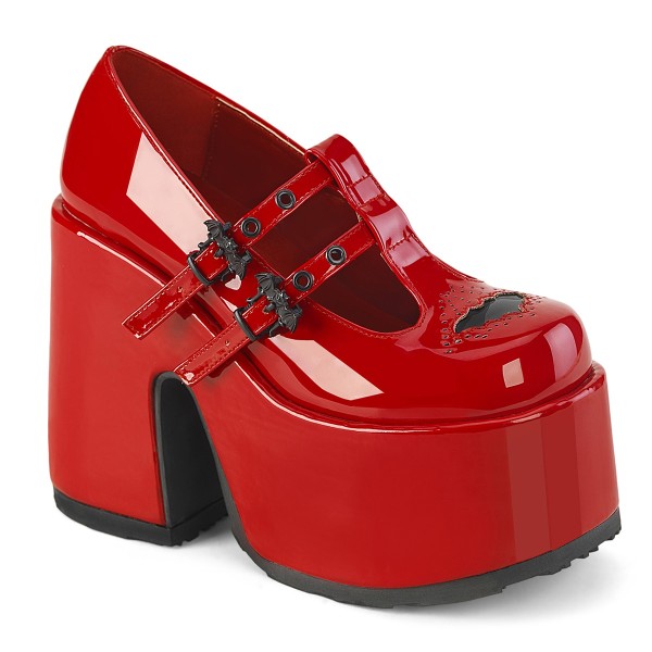 DemoniaCult CAMEL-55 Mary Janes Rot Lack Patent Plateau