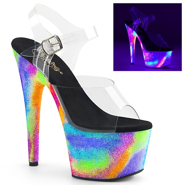 ADORE-708GXY ° Plateau Exotic Dancing Damen Sandale ° Transparent ° Neon UV Galaxy Glitter mehrfarbi