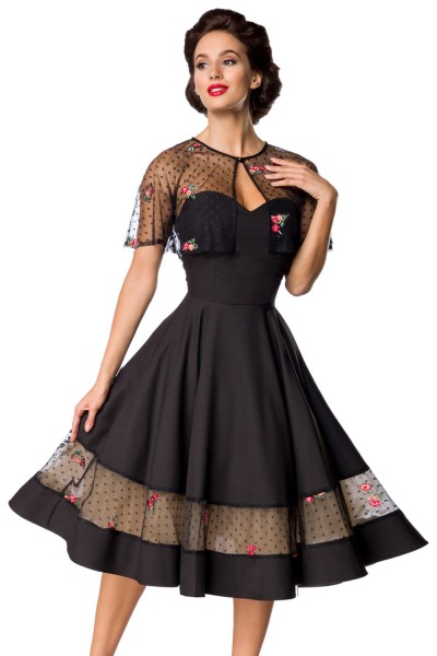 Belsira Vintage-Kleid mit Cape in schwarz