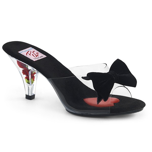 BELLE-301BOW ° Damen Sandale ° Transparent-Schwarz ° Pin Up Couture